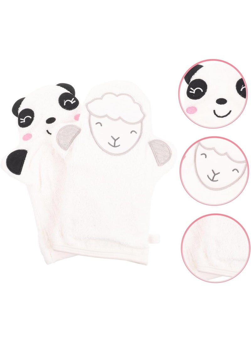 CLENEA 2Pcs Bath Gloves for Baby Bath, Baby Scrubber Bath Brush, Body Scrub Mitt Shower Back Scrubber Mittens Kids Bath Wash Gloves Bathing Gloves Clean Accessories Cotton White Newborn - Image 5